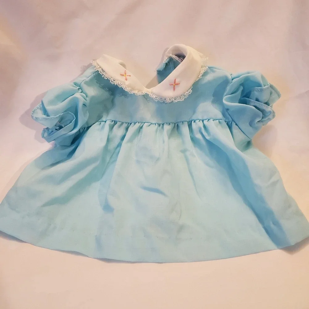 Baby Girl Aqua Blue‎ Peter Pan Collar Dress Puff Sleeve Embroidered doll